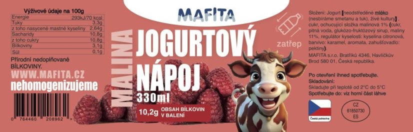 Jogurtový nápoj malina - 330 ml PET
