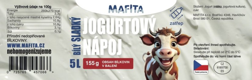 Jogurtový nápoj bílý sladký- 5L PET