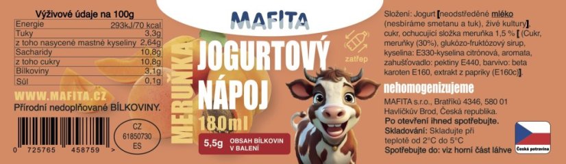 Jogurtový nápoj meruňka  - 180 ml PET