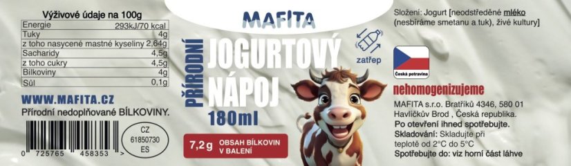 Jogurtový nápoj bílý - 180 ml PET