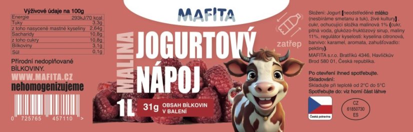 Jogurtový nápoj Malina - 1 l PET láhev